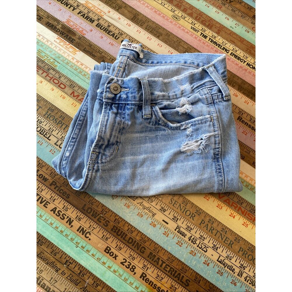 Hollister Size 5 Jean W27 Mid Rise Classic Denim Straight Distressed Light Wash - Picture 5 of 11